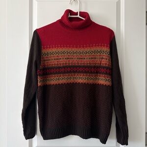 TanJay Red and Brown Fair Isle Turtleneck Sweater